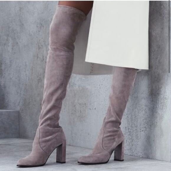 STUART WEITZMAN Highland Suede Over The Knee Boot Light Gray 8 - Picture 2 of 10